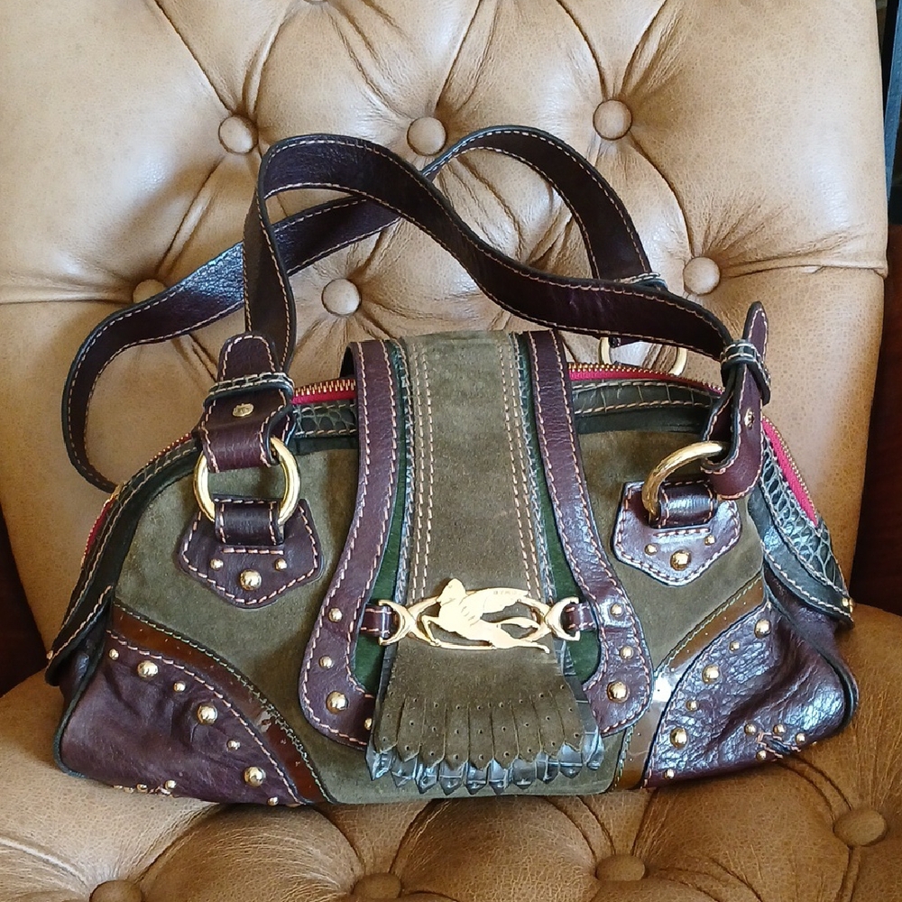 Etro Vinage Y2k green And Brown leather Sholder Bag